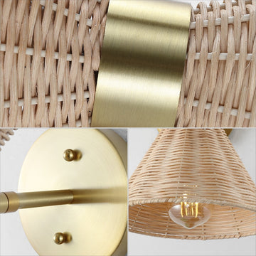 Zoey 10" 1-Light Mid-Century Vintage Retro Rattan/Metal LED Sconce with Adjustable Shade - JONATHAN Y